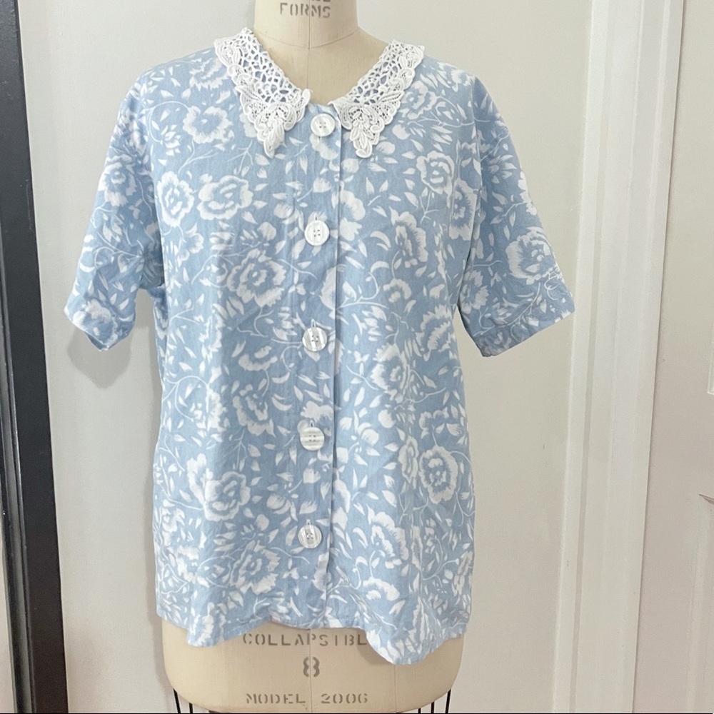 Vintage Crotchet Collar Floral Top Romantic Cottage core